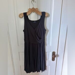 Lands' End Black Sleeveless Wrap-Style Midi Dress